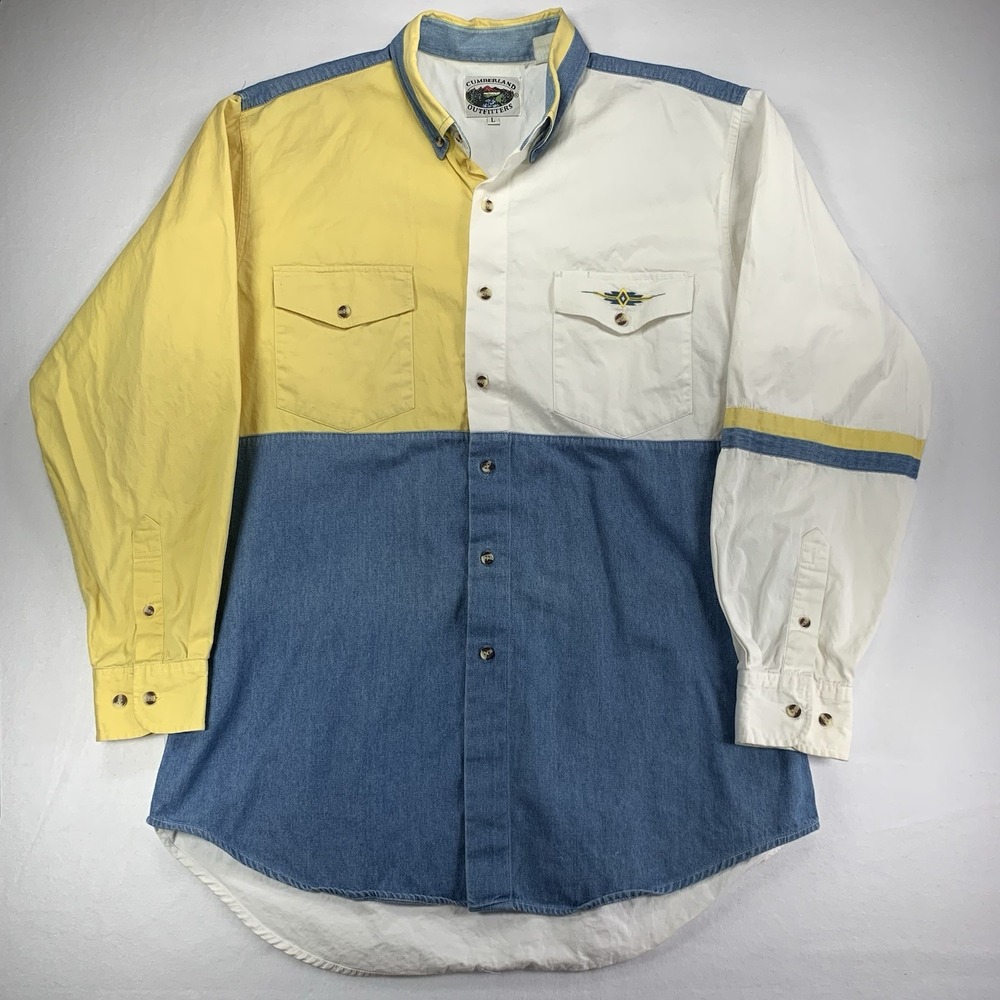 VTG 90's Cumberland Size L Western Rodeo Shirt Colorblock Aztec Cowboy